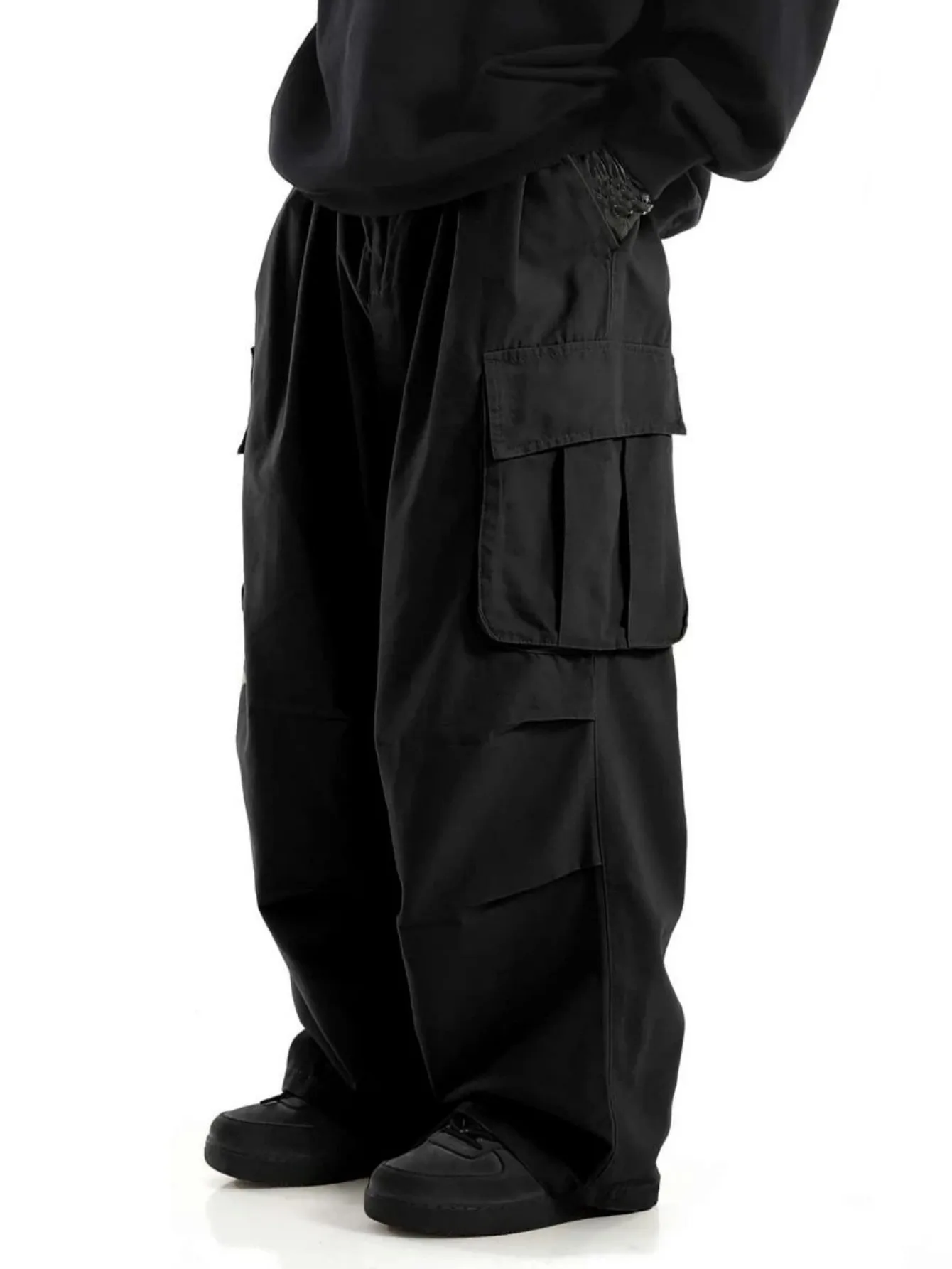 plus Size Men's Workwear Wide Leg Pants Loose Street Style Trendy Cargo Trousers