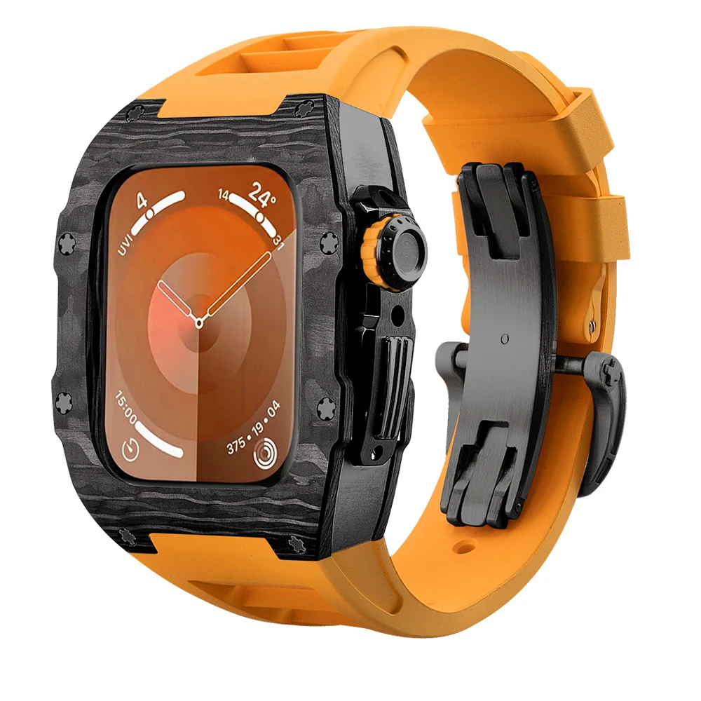 Custodia In Fibra Di Carbonio Per Kit Di Modifica Apple Watch Kit Mod Per I Watch Series Se 9/8/7/6/5/4 44/45Mm Accessori Cinturino Nero