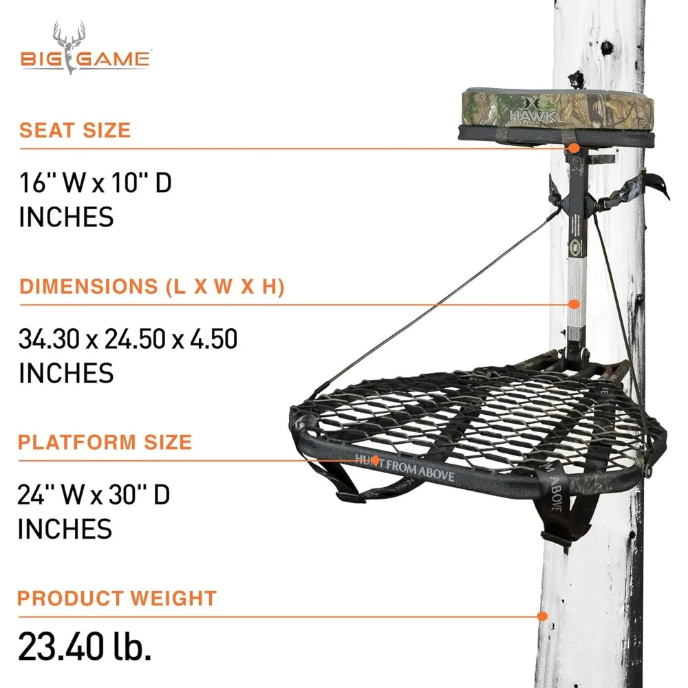 Adjustable Deer Hunting Tree Stand by Hawk Steel for Game Hang-On