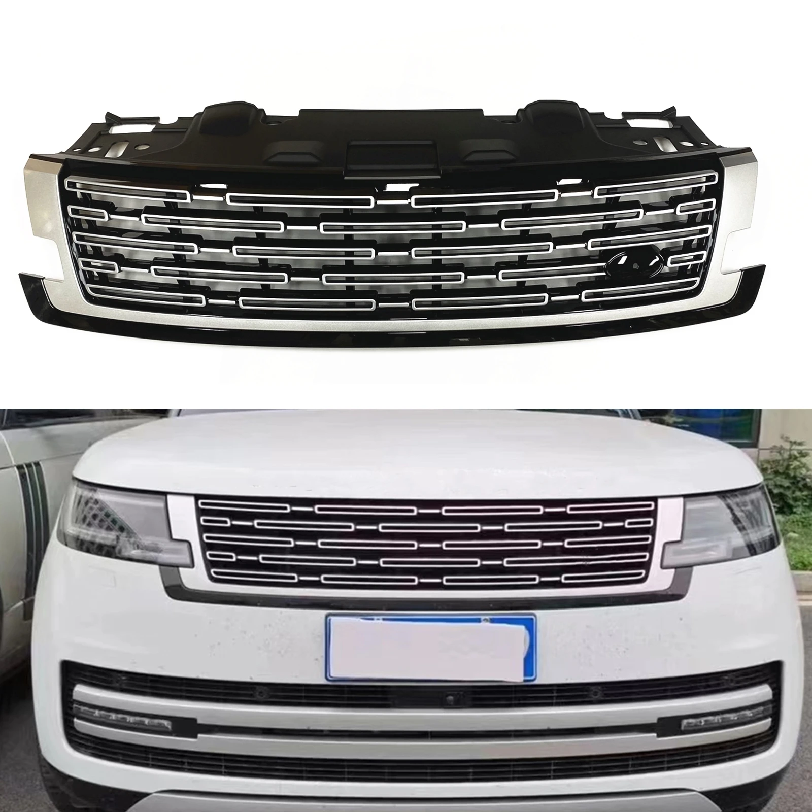 

Передняя решетка радиатора для Land Rover Range Rover Vogue L405 2023 2024 LRV-08711 Серебристая крышка верхнего бампера автомобиля