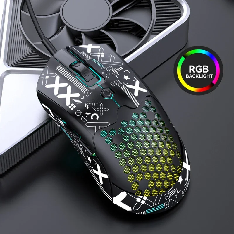 Проводная легкая игровая мышь M5, 7 клавиш, макро программирование, RGB подсветка, 12000DPI, PAW3325, игровой чип, IPS оптическая мышь