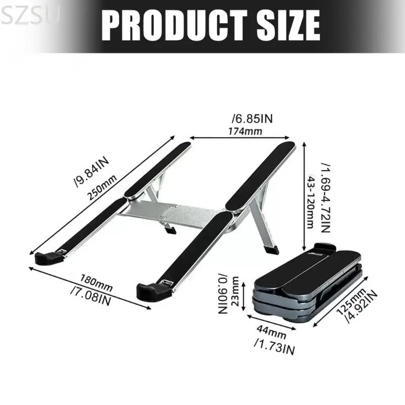 SZSU 조정 가능한 높이 알루미늄 노트북 라이저 6 레벨 인체 공학적 접이식 냉각 스탠드