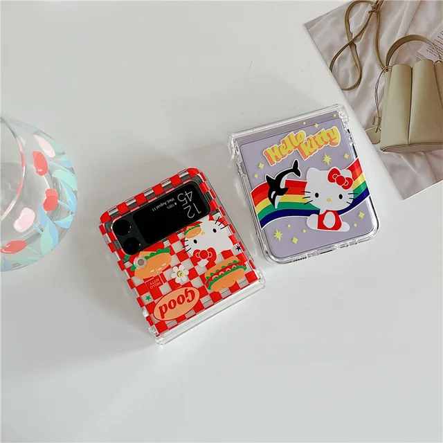 Hello Kitty A Samsung Galaxy Z Flip 4 3 5G Telefonos Tok Aranyos Átlátszó Női Lány Nyomtatott Pc Shatteroper Borító Védőhéj - Image 4