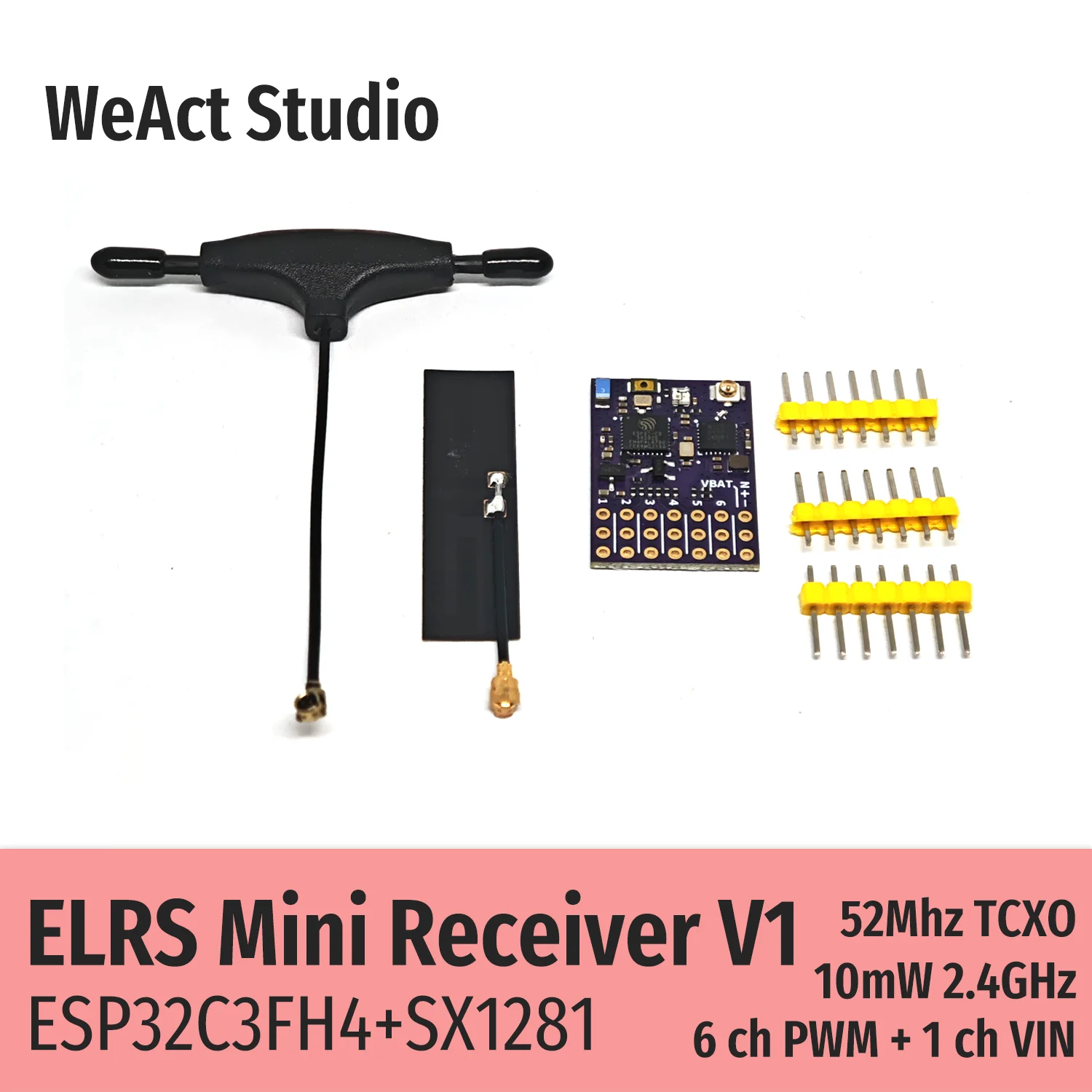 Récepteur ELRS V1 pour Drone FPV - WeAct Studio, 2.4G, Antenna IPEX