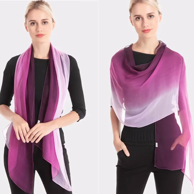 Bufanda de seda sintética de Color degradado, bufandas Hijab de gasa para mujer, bufanda ligera de gasa larga para el cuello, chal Georgette Hijab