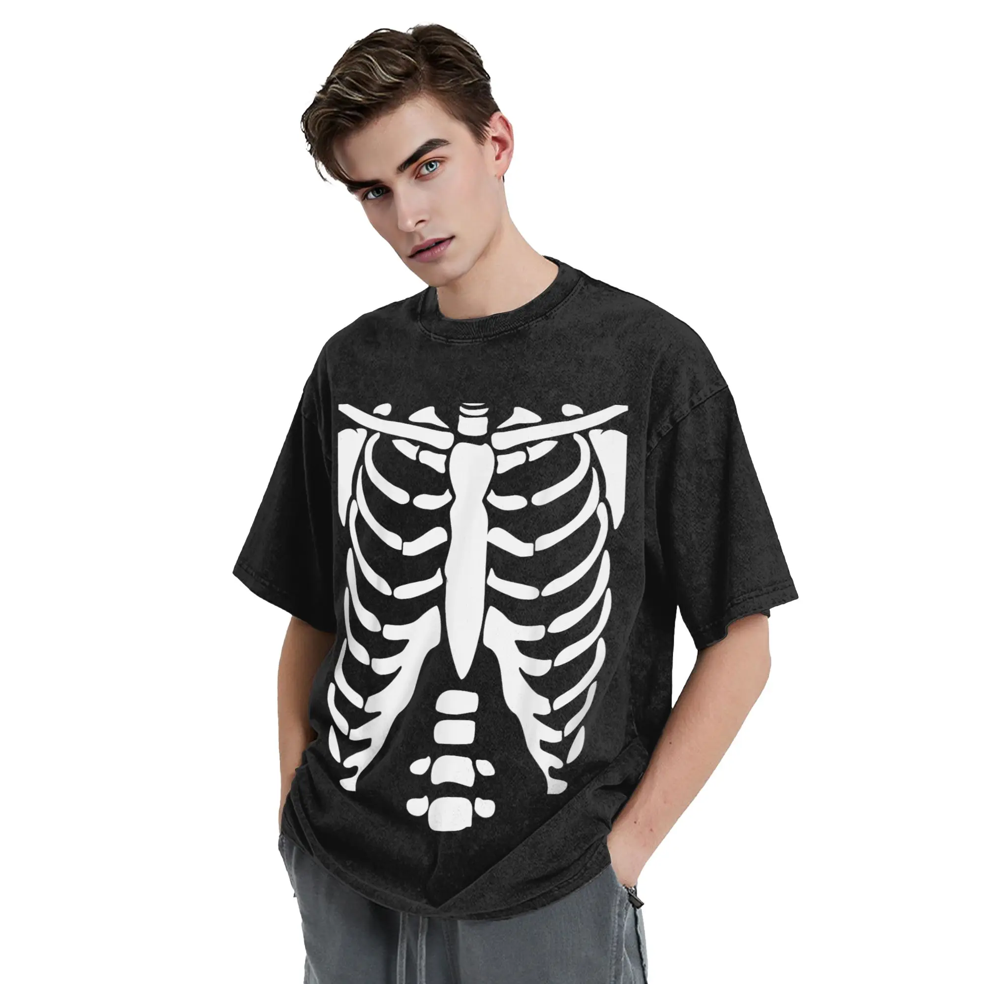 Halloween Brustkäfig Skelett Anatomie T Shirt Sommer Vintage T-Shirts Baumwolle Hip Hop T-shirt Für Männliche Kurzarm Print tees – Detail 2