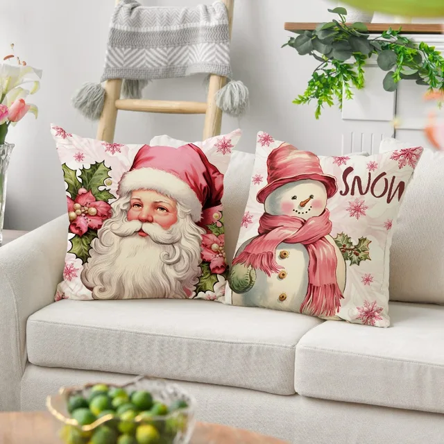 Fodere per cuscini natalizi 45x45 cm Set di 4, fodere per cuscini in lino Set federa, decorazioni per divano letto Home Deocr 2