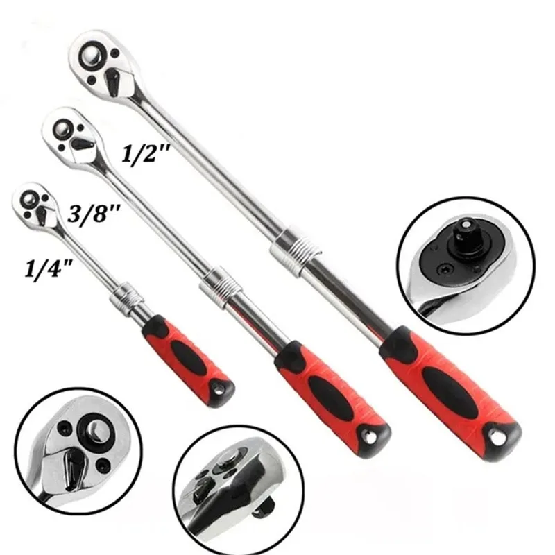 

U50 1/4" 3/8'' 1/2'' Flex Head Socket Ratchet Wrench Extendable Ratchet Set For Auto Repair 72 Tooth Quick Release Spanner Tool