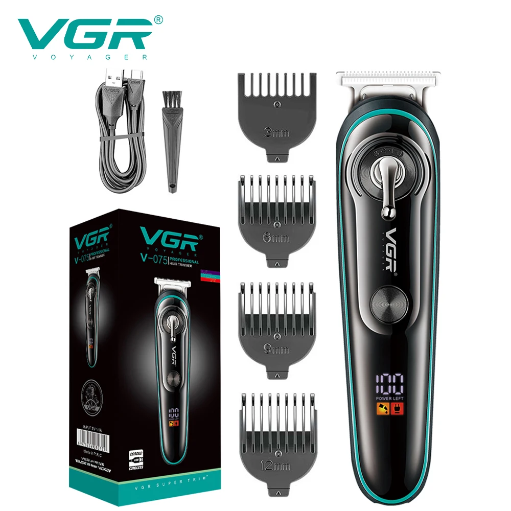 VGR Professional Hair Clipper Men's Waterproof Hair Trimmer Grooming Tools Rechargeable Cordless Hair Clipper for Barber V-075