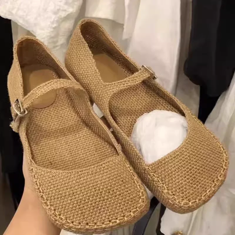 

Handmade Design Woven Sandals Casual Comfortable Single Shoes Korean Style Simple Lady Flats Outdoor Shallow Mouth Walking Shoes