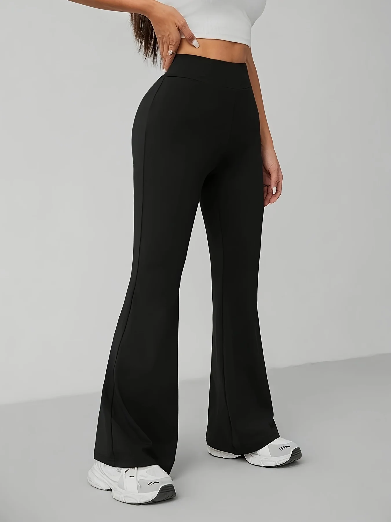 1 piece of women's long pants, high-end flared pants, tight fitting high waisted slim fit elastic dance casual pants for women 2