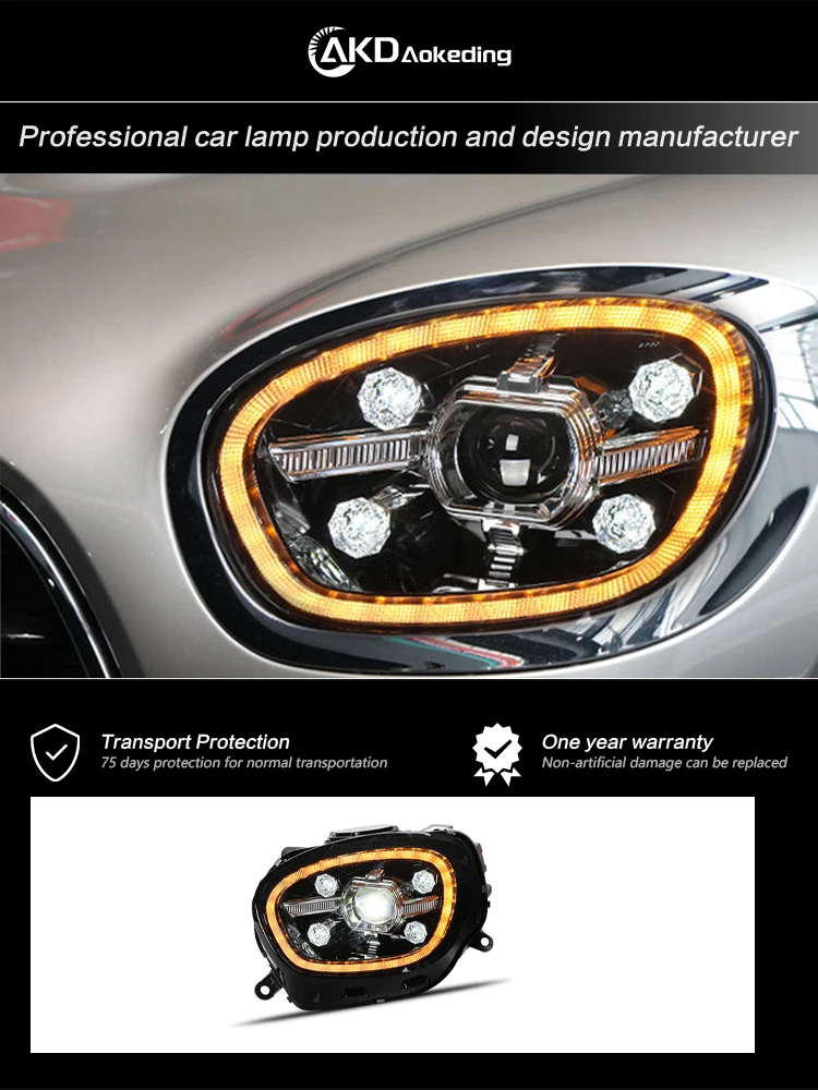 AKD 자동차 램프, 미니 컨트리맨 F60 2017-2019 DRL H7 LED Bi Xenon 전구 F60 헤드라이트 어셈블리 업그레이드 동적 신호 액세서리