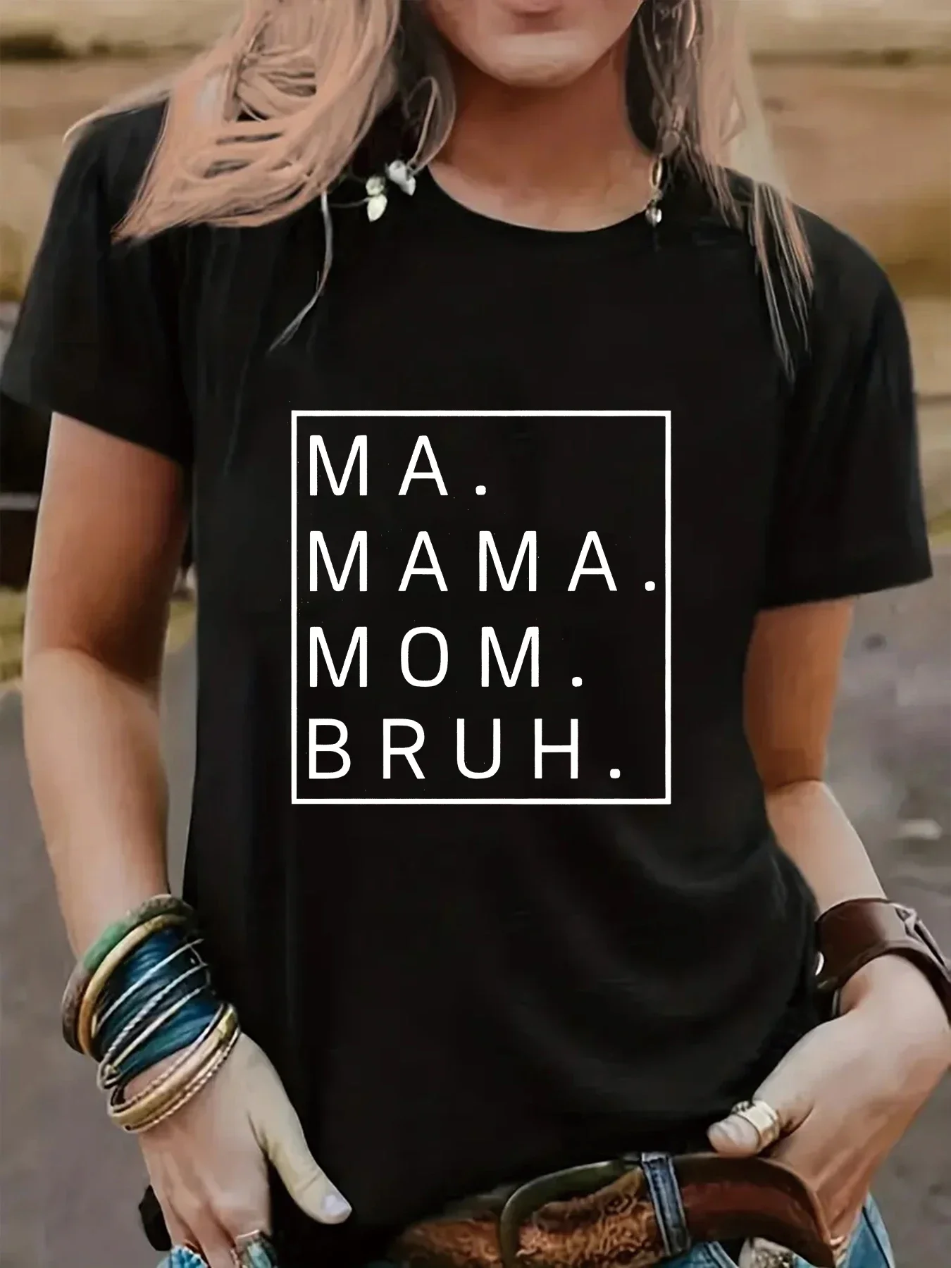 

Летняя футболка с коротким рукавом, новинка 2024, топ с надписью Ma Mama Mom Bruh, повседневные женские топы, подарок на день матери