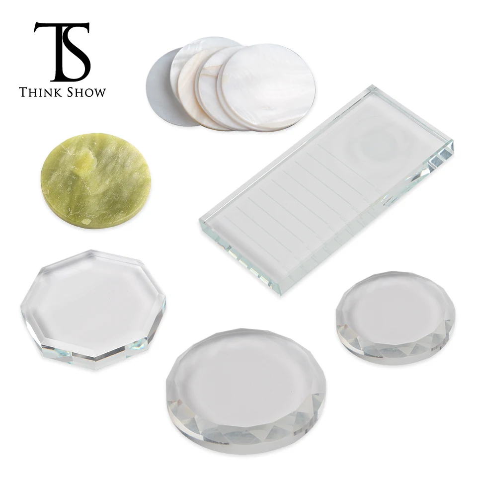 

Eyelash Extension Stand Pallet Lashes Holder with Tick Mark False Eyelash Crystal Glass Adhesive Glue Pad Round Jade Stone