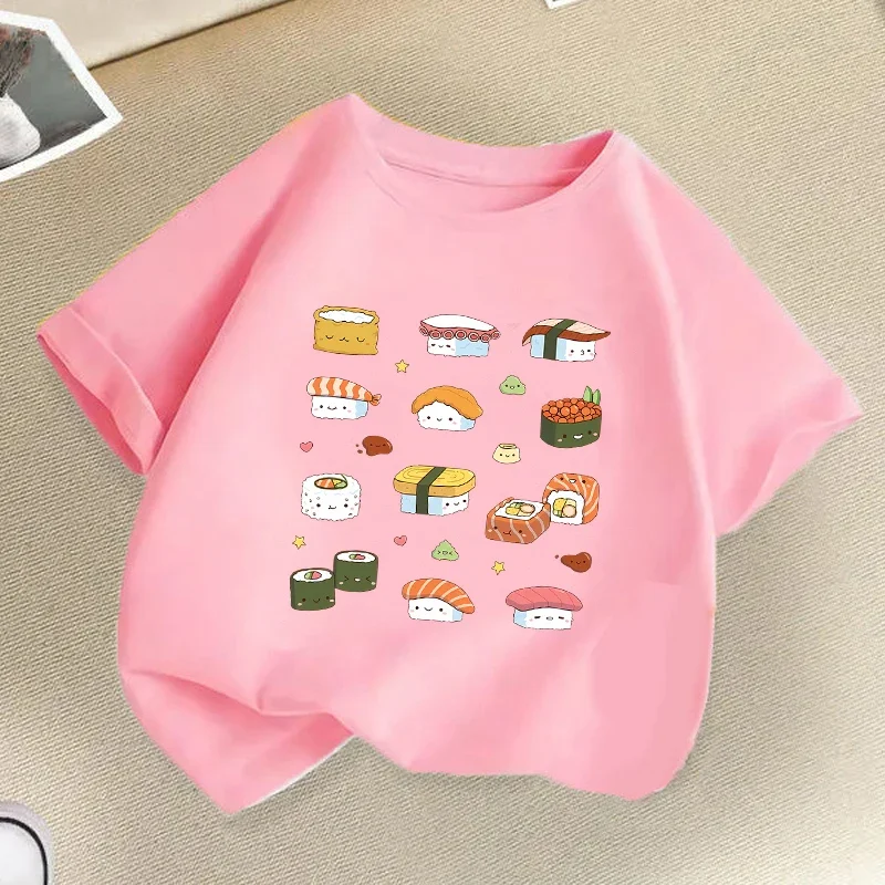 스시 프린트 키즈 티셔츠 여름 소년 소녀 캐주얼 패션 재미 있은 귀여운 편안한 반팔 탑 어린이 다채로운 티셔츠