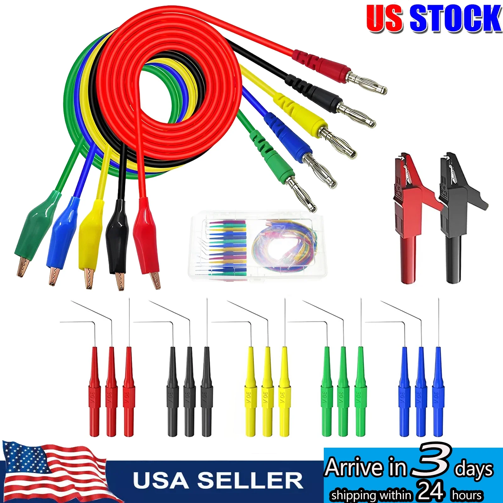22PCS Back Probe Kit 4mm Banana Plug to Copper Alligator Clip Automotive Test Leads Set Wire Piercing Probes For Car Repair
