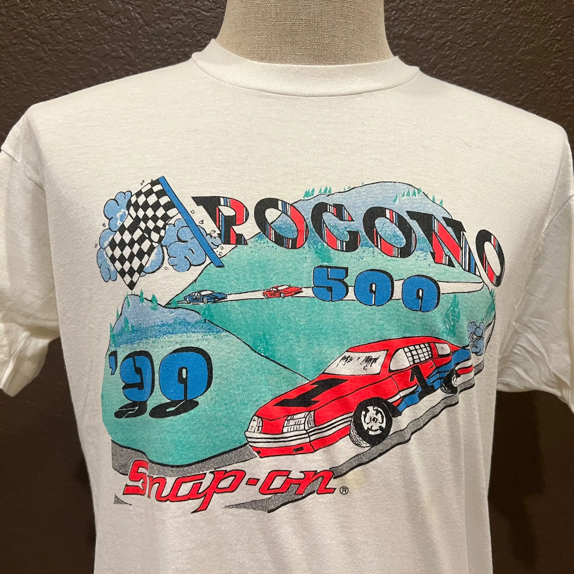 Vintage Anni '90 1990 Pocono 500 Snapon Tools Maglietta Bianca Taglia L