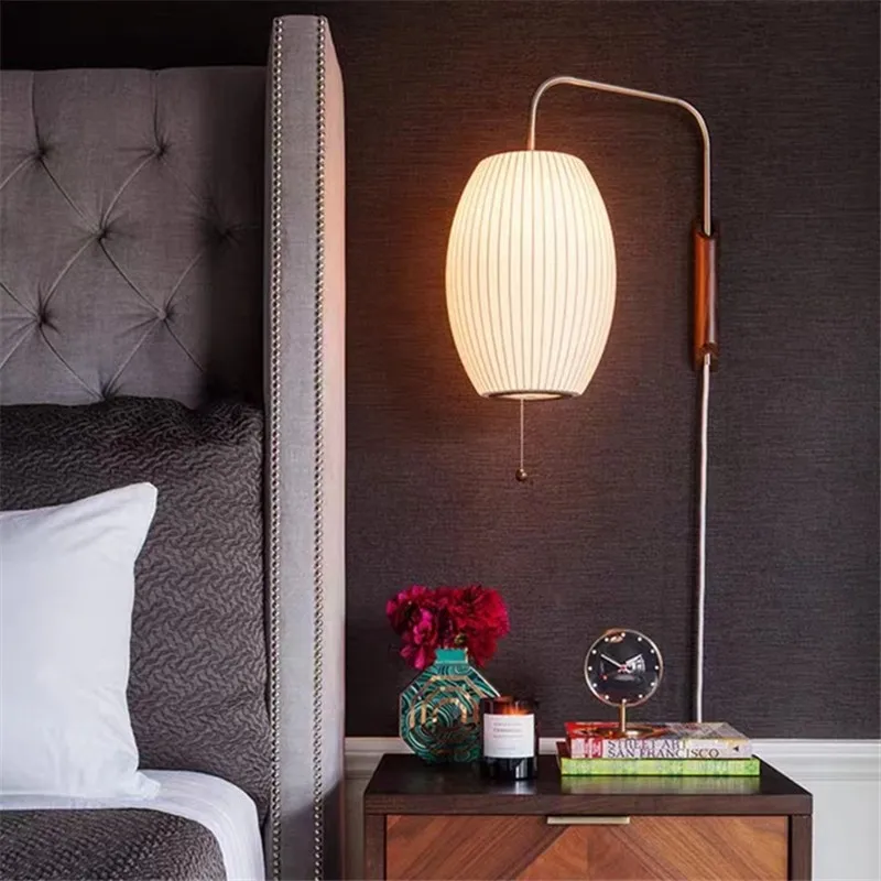 Nelson bubble Wall Light Design japanese rotating lamp Hand woven Silk lamp for hallway Decorative Bedside bedroom reading lamp 3