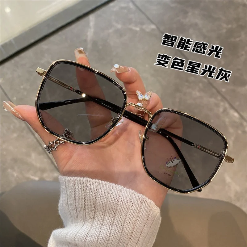 

Korean Style Color-Changing Glasses Women's Myopia with Diopter Large Frame Ins Good-looking Protection against Blue Light Radia