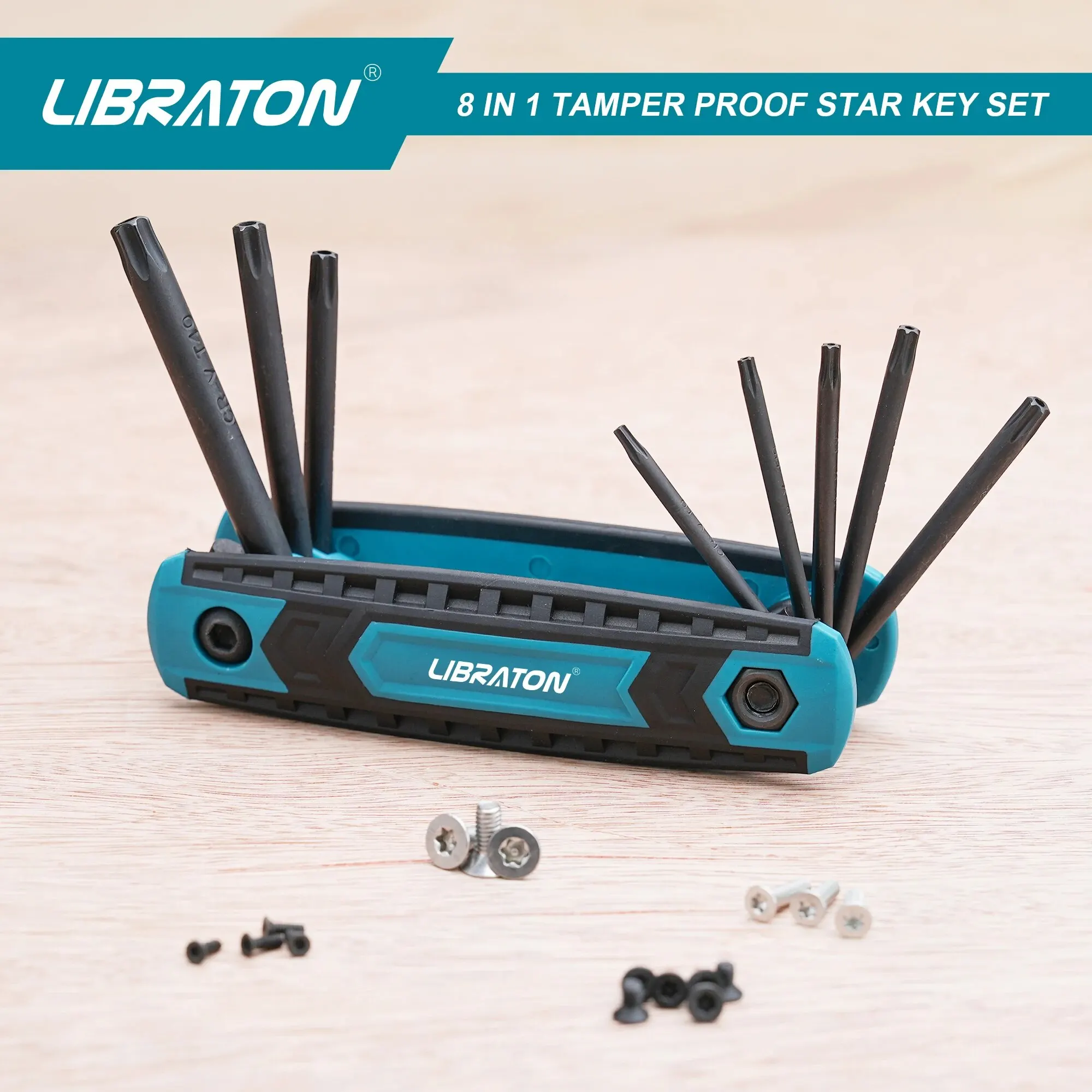 Libraton Premium Folding Security Torx Key Set - 8 Piece Tamper-Proof Star Key Collection