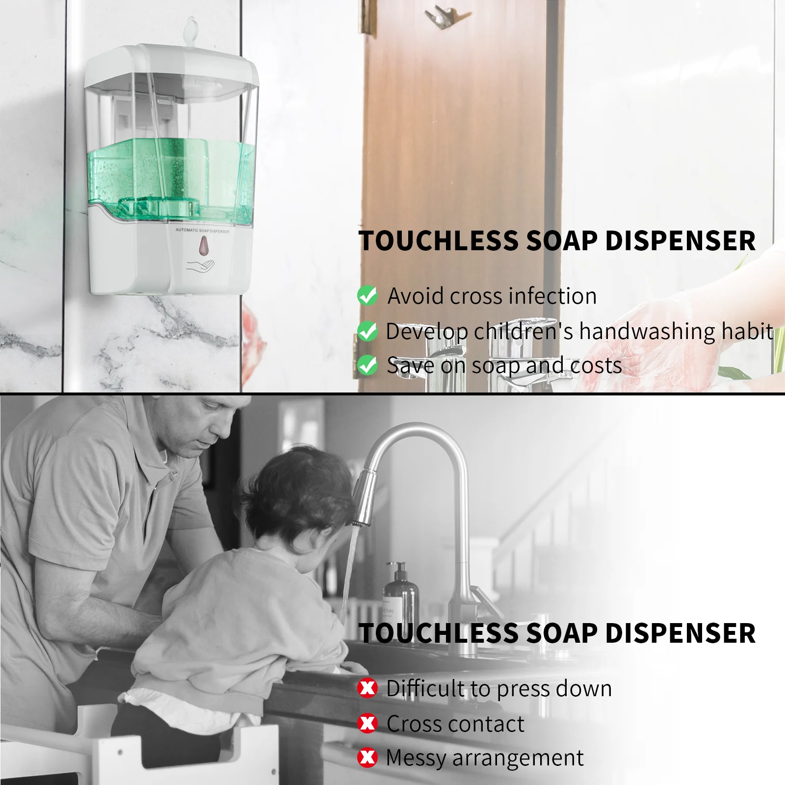 Automatic Hand Soap Dispenser 700mL/23fl.oz Wall-Mounted Touchless Sensor Pump Battery-Operated For Home Hotel Use Soap dispenser Soap pump Soap dispenser head Wall mounted dispenser