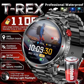 2026 Edition Military Outdoor Sports Smartwatch 1.7-inch AMOLED screen 1100 mAh battery LED flashlight Bluetooth call Waterproof 1