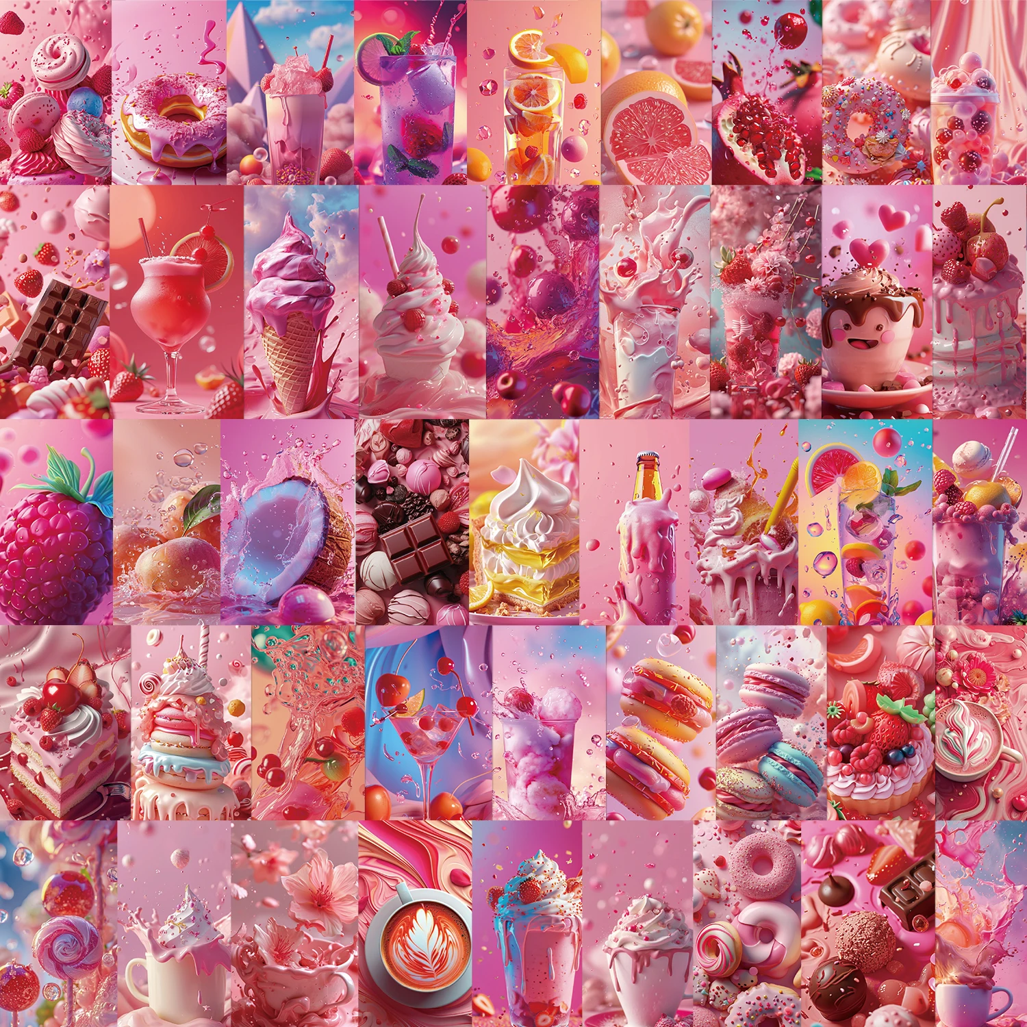 50pcs Delicious Food Pink Stickers Dessert Cute Cartoon Graffiti Decals DIY Phone Motorcycle Stationery Fridge Car Wall Sticker