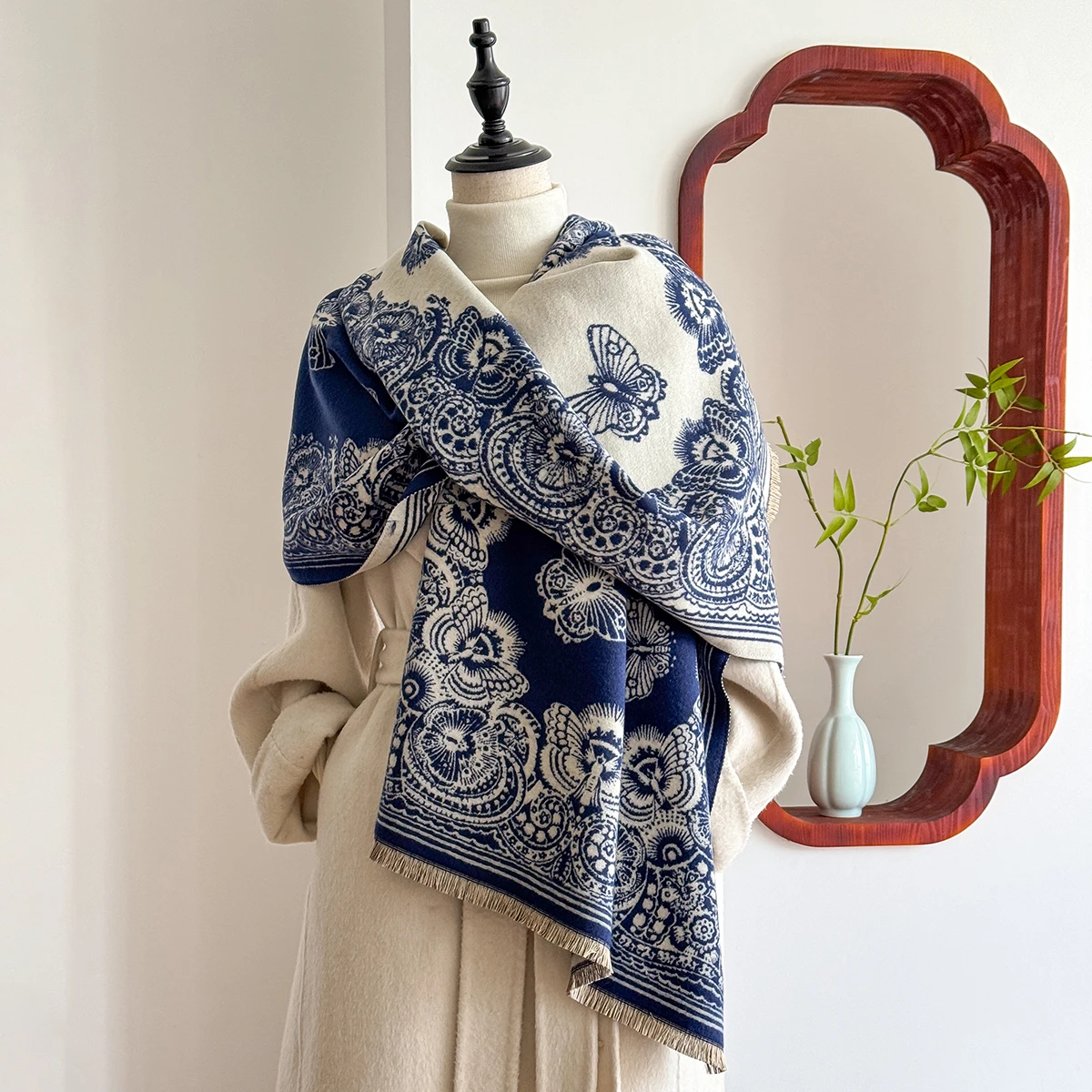 2025 Luxury Brand Winter Cashmere Scarf - Women's Tasseled Watercolor Printed Pashmina Shawl, Foulard Wrap & Poncho