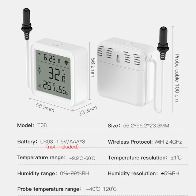 Tuya WiFi Temperature Humidity Sensor With External Probe for Smart Home Hygrometer APP Monitoring For Plants Aquarium Winery 6