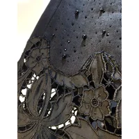New Summer Denim Patchwork Hook Flower Hollow Lace Straight Leg Wide Leg Pants Casual High Waist Heavy Embroidery Rhinestone - Image 3