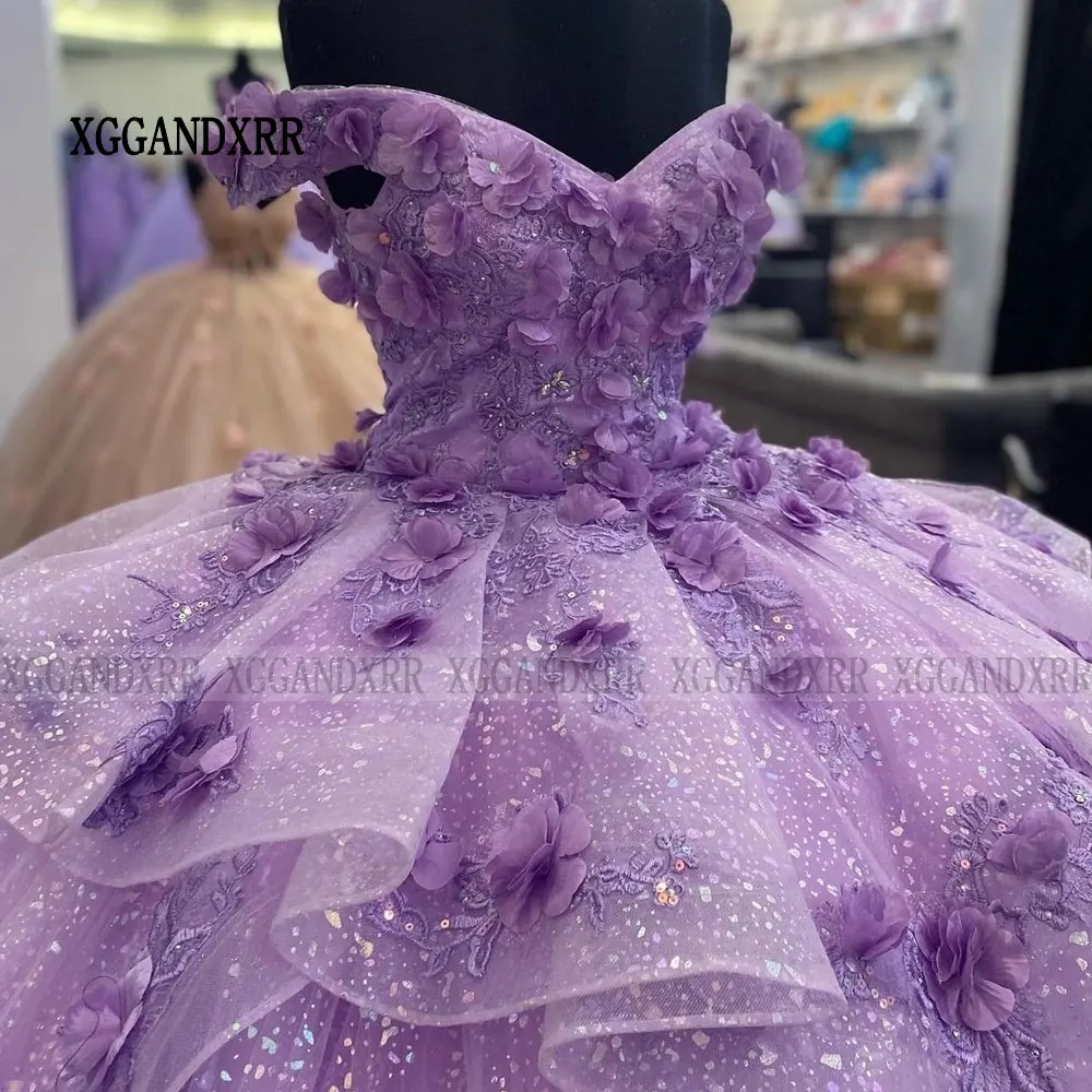 Cinderella Quinceanera Dress 2024 Sparkling 3D Floral Flowers