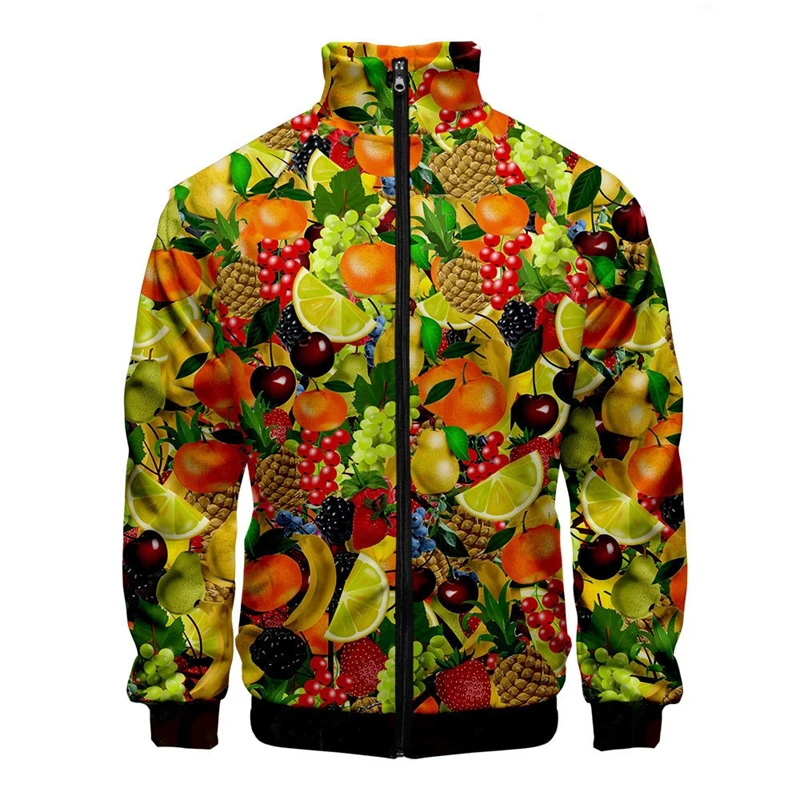 thumbnail image 1 of Chaqueta con cremallera y estampado 3D de frutas divertidas, chaquetas de manga larga para hombres y mujeres, ropa de moda con cuello alto, sudaderas casuales para hombres, abrigos para hombres, 1 of 5
