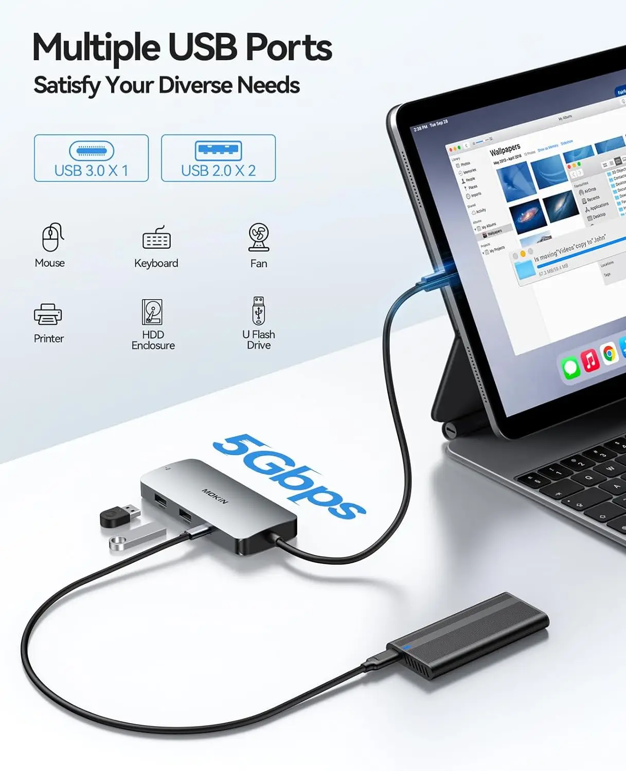 MOKiN USB C Docking Station Dual HDMI Monitor Adapter, USB C Hub 3 Monitor Adapter with Dual HDMI, Displayport, VGA, 100W PD Charging, 2USB A 2.0, USB