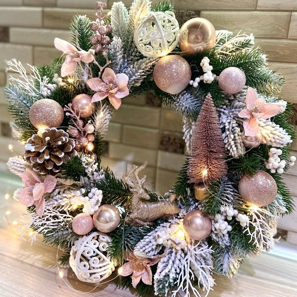 Christmas Pink Series Wreath Plastic Pine Branches Xmas Ball For Christmas DIY Wreath/Door Hanging Decorations Navidad DIY Tree_voghion.com