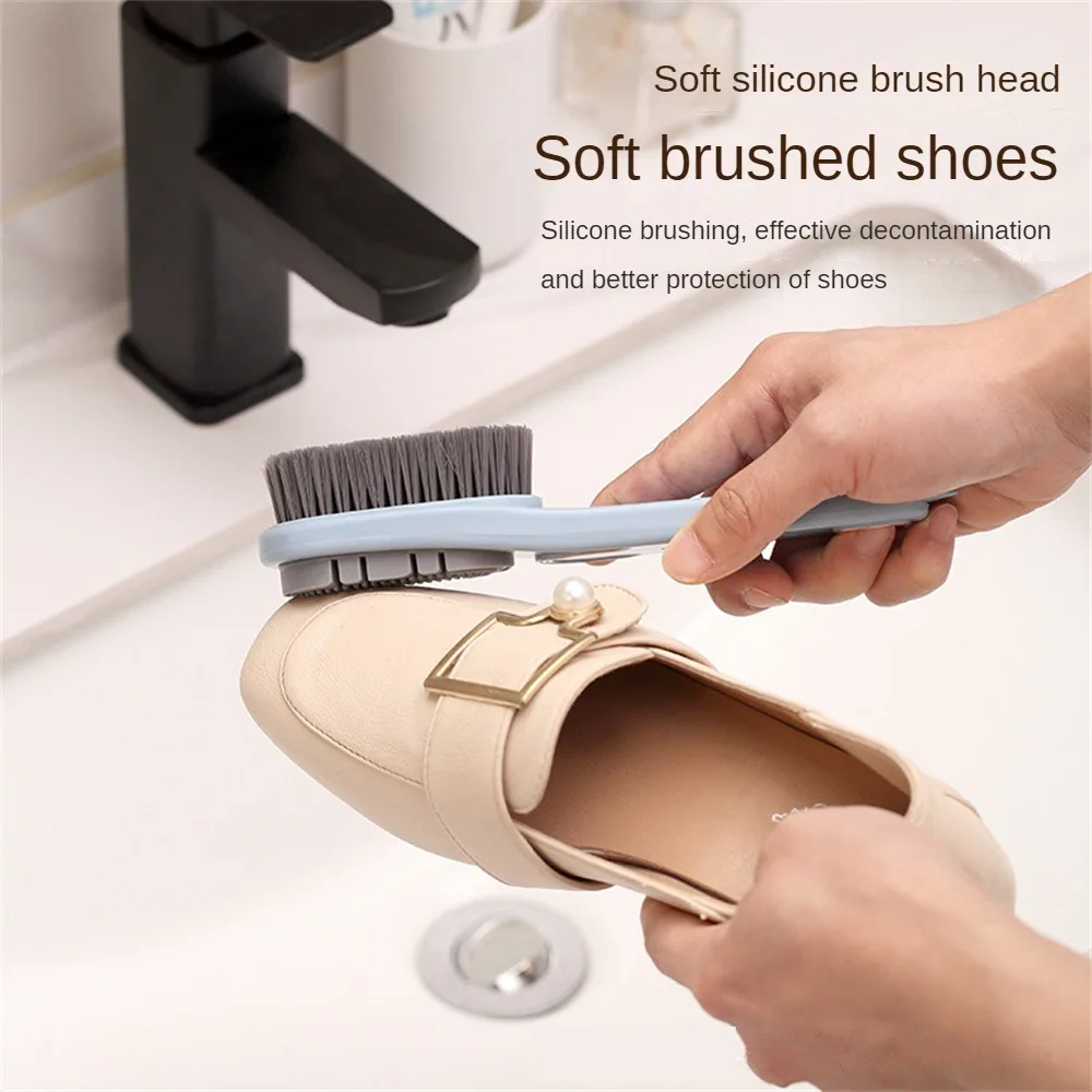 Double-Sided Shoe Brush with Clothe Brush Soft Cleaning Brush Silicone Brush Head Long Handle Brush Clothes Shoes Househo 2