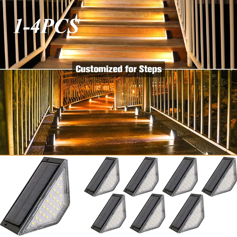 1-4 PCS Outdoor Solar Step Light Solar Deck Decorative Stair Patio Light Solar Step Light Outdoor Waterproof LED Stair Lamp
