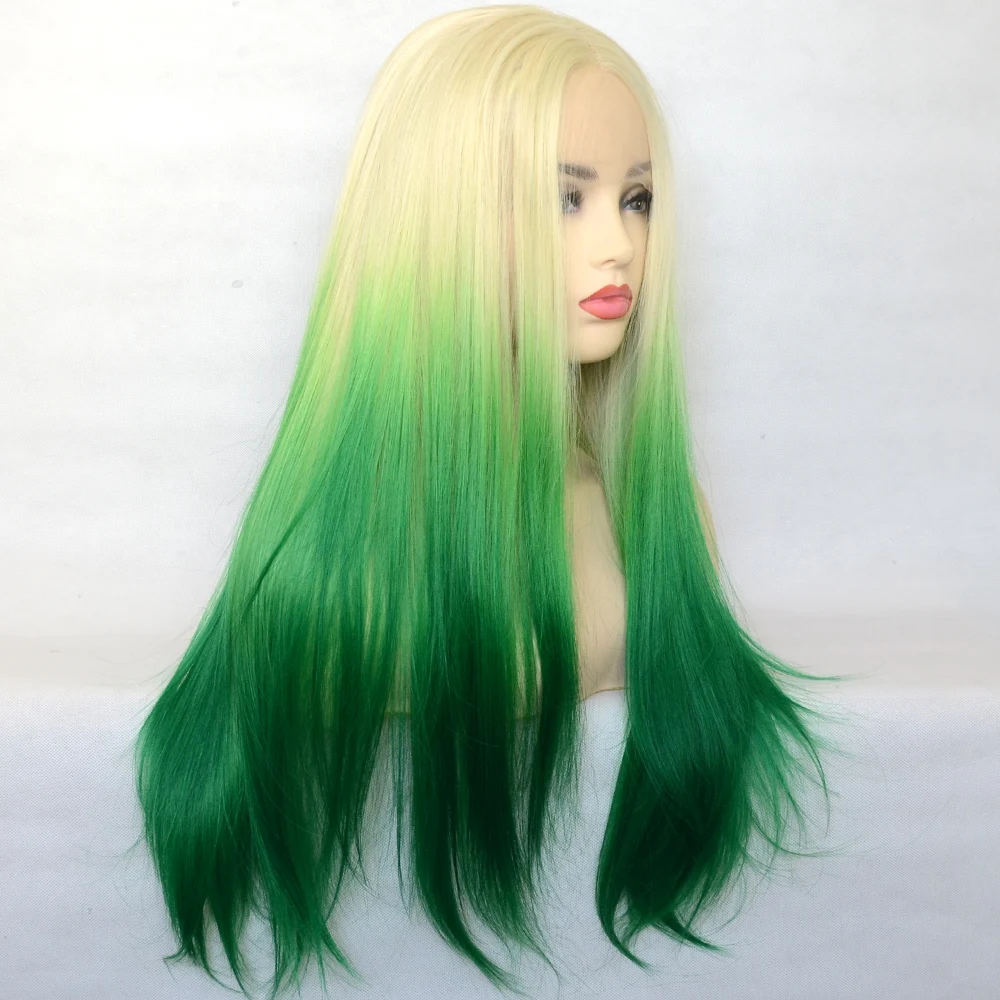 Synthetic Lace Front Wig Silky Straight Heat Resistant Fiber Cosplay For Women