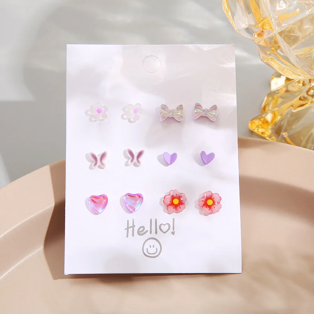 Simple Cute Colorful Butterfly Earrings Set for Women Creative Sweet Tulip Flower  Stud Earrings Party Trendy Girl Jewelry Gifts