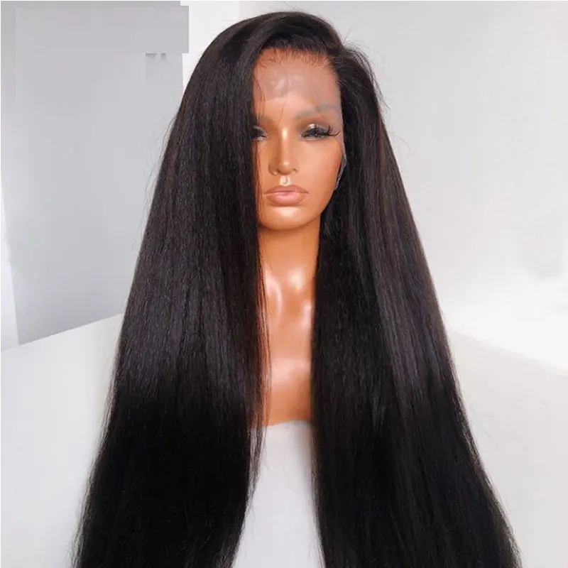 

Yaki Kinky Straight Synthetic Hair Lace Front Wig Glueless High Quality Heat Resistant Fiber Natural Hairline For Black Women