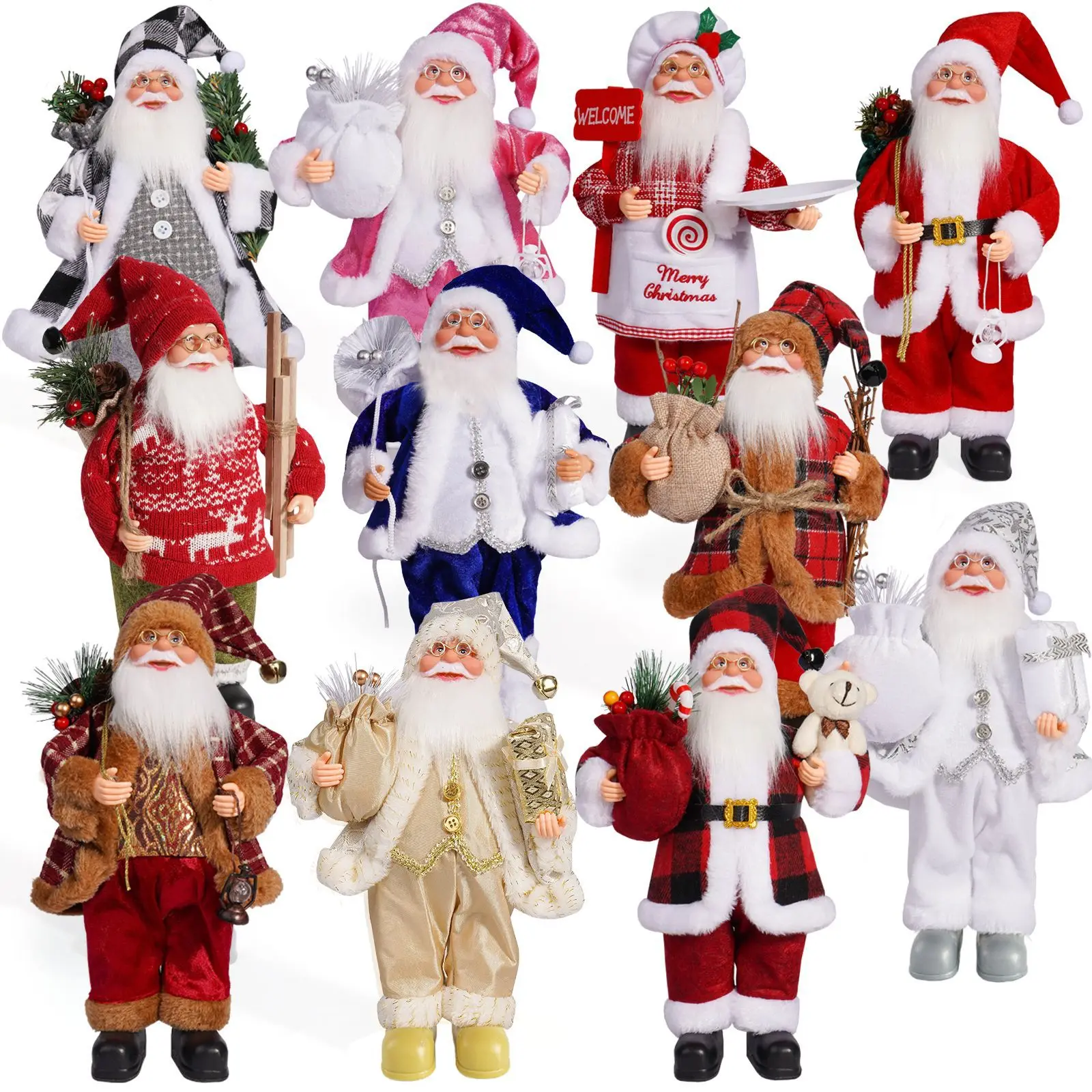 12 Inch Standing Santa Claus Doll Children Doll Xmas Gift Christmas Tree Decorations Navidad Home Party Supplies Xmas Ornaments