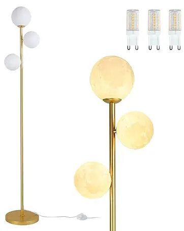 3 Globe Moon Floor Lamp for Living Room, Modern Gold Floor Lamp with LED Bulb, standing lamp