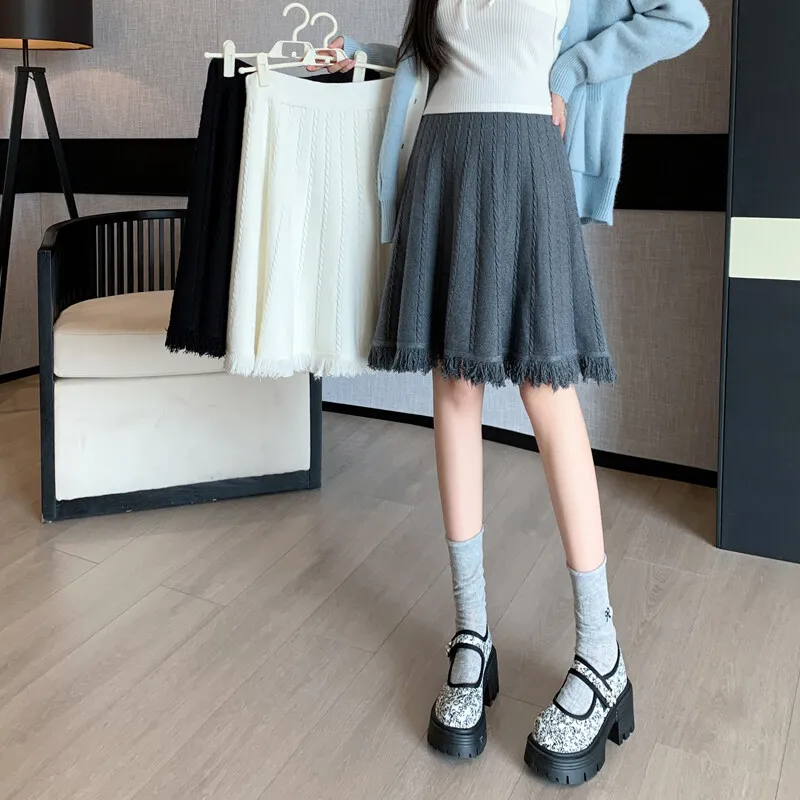 Y71810# Pregnancy Skirt Skirts Women High Waist Tassel Slim Clothes Knitted Maternity Skirt