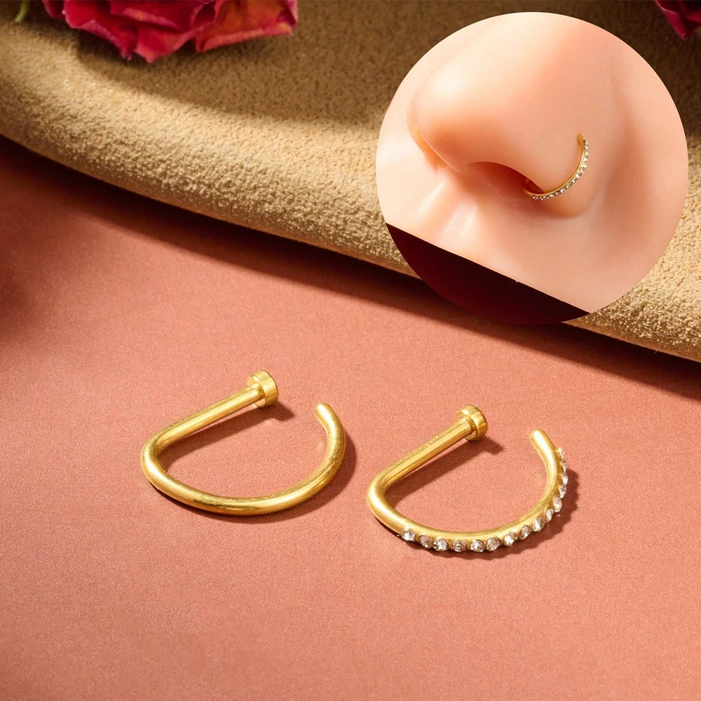 18G 2–5 Stück D-förmiges gefälschtes Nasenring-Reifen-Set, künstliche Nasenringe, Nasenreifen, kleiner Körperknorpel-Piercing-Schmuck aus Edelstahl – Detail 9