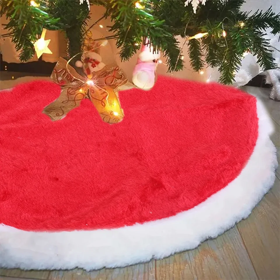 Mini Gonna Per Albero Di Natale In Finta Pelliccia Rosa Cipria 38 Cm: Morbida Gonna Pelosa Per Albero Sottile Da Tavolo, Decorazione Invernale Con Nastro Magico - 4