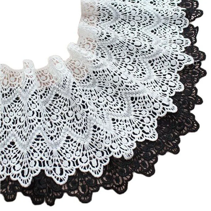 HOT Embroidery White black flower lace fabric trim ribbon 19CM Wide DIY sewing applique collar guipure Womens dresses decor lace ribbon lace fabric lace sewing accessories lace sewing supplies lace accessories lace garment accessories lace decoration