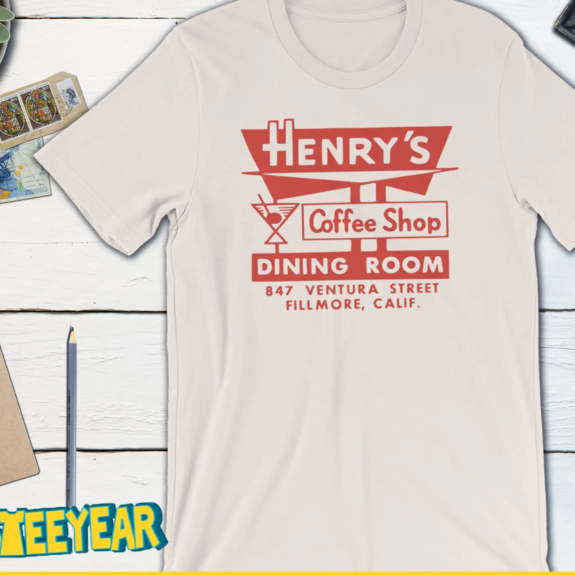 Vintage Diner Matchbook Hry'S Coffee Shop Fillmore California T Shirt Retro Fifties Restaurant Americana