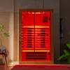 Infrared Home Sauna Room 2 Person Hemlock Wooden Indoor Sauna,7 Carbon 1980W/120V Heaters,with Led Color Therapy Light 2