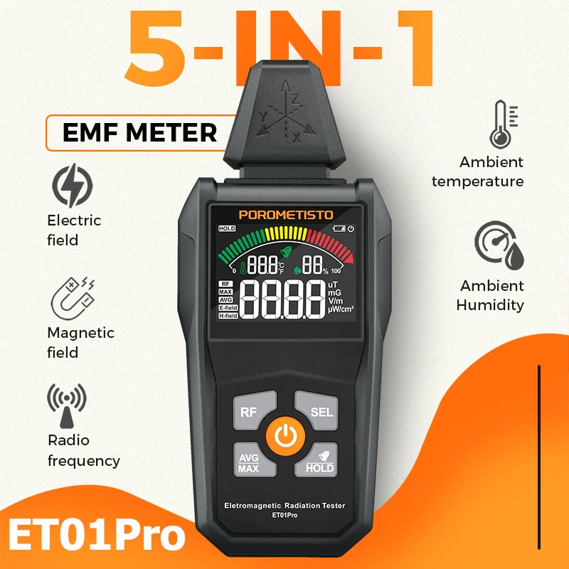 POROMETISTO ET01/ET01Pro Electromagnetic Radiation Test High Precision EMF Meter Temperature/ Electric/Magnetic Field Radiometer