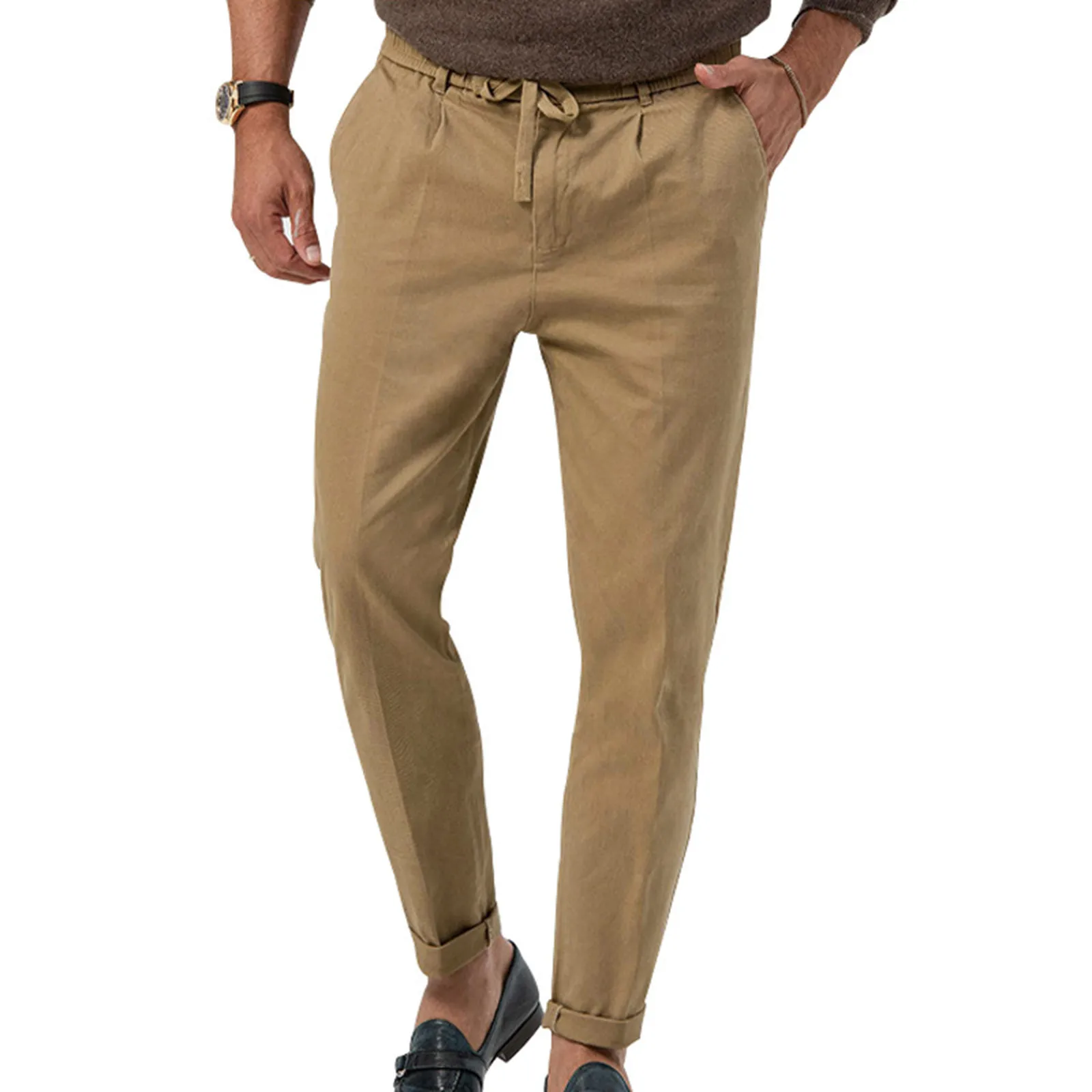 Men's Cotton Linen Pants Solid Casual Loose Men Clothing Elastic Waist Breathable Fitness Pants Pantalon Homme Pencil Pants 4
