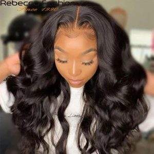 Парик Rebecca Body Wave на сетке спереди, 180D, парик из натуральных человеческих волос с прозрачной сеткой спереди, парик на сетке с T-образной частью, бразильский парик на сетке